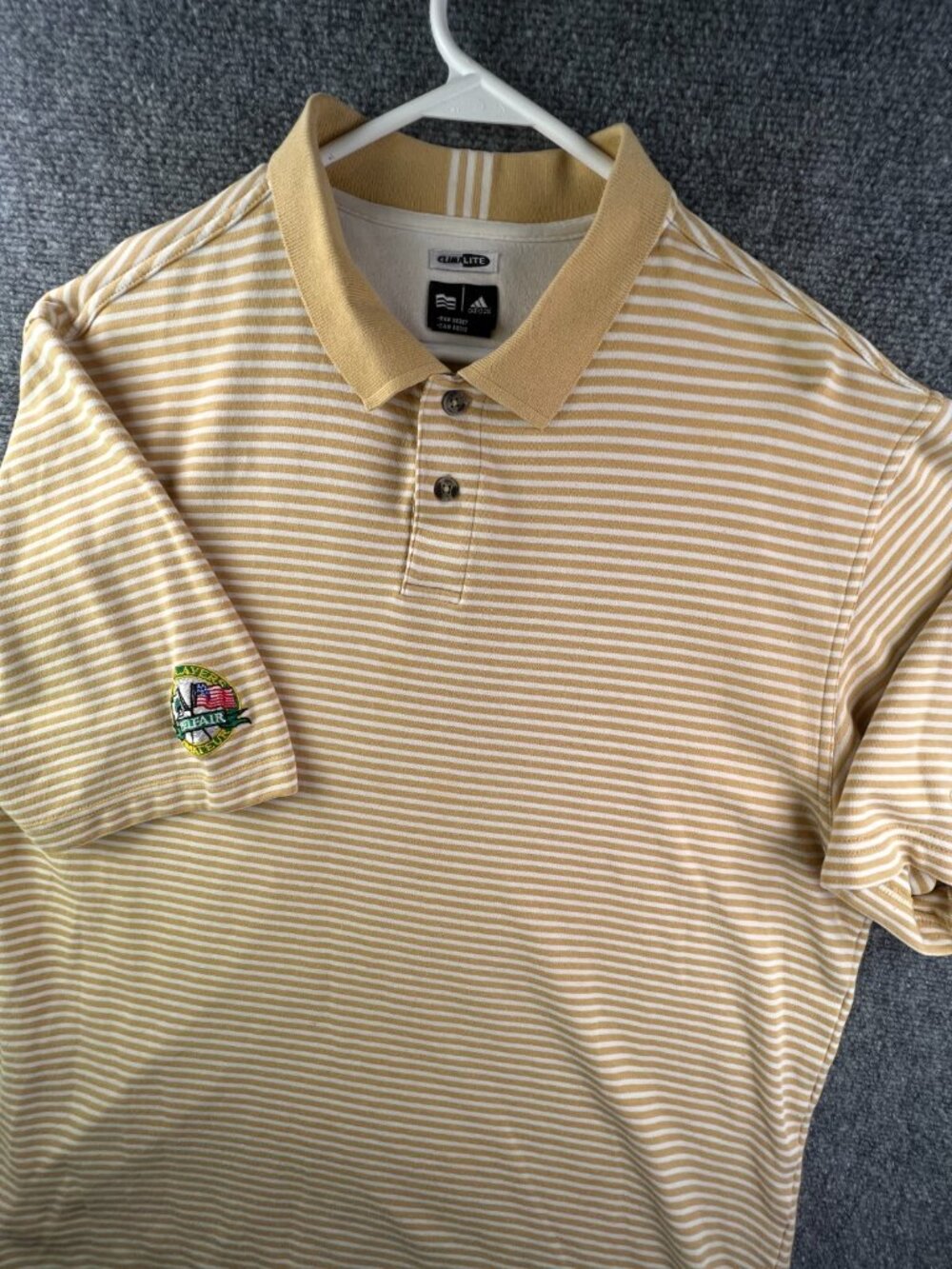 Adidas Climalite Large Striped Polo Shirt Men’s White Gold The Players Belfair